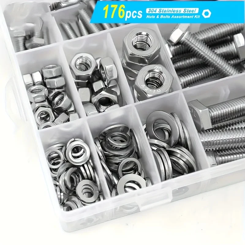 M6 M8 M10 Heavy Duty Bolts And Nuts Assortment Kit, 304 Stainless Steel, Includes 8 Most Common Sizes