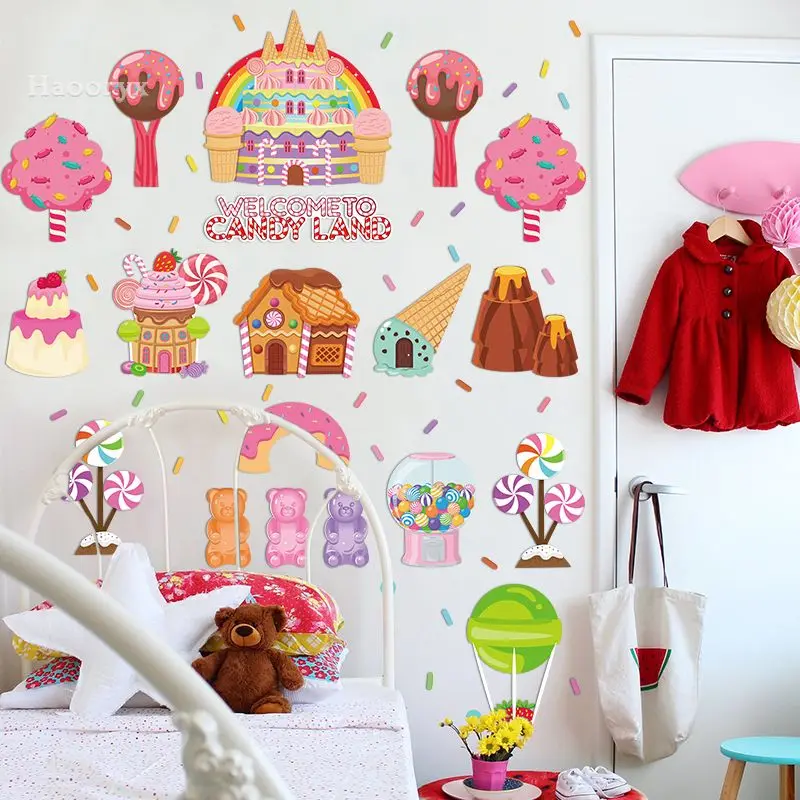 Candyland Bulletin Board Decoration Candy Land Room Wall Sticker Sweet Candy Cartoon Donut Cutouts Kids Birthday Party Supplies