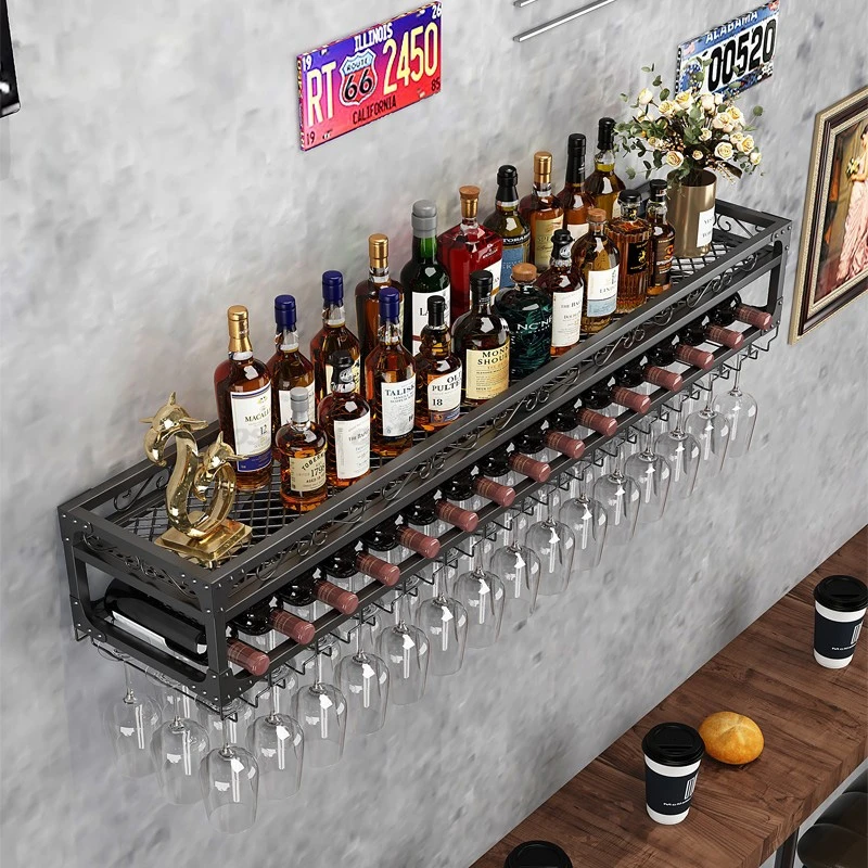 Wall Mounted Bar Wine Rack Hanging Wine Glass Holder Upside Down Storage Organizer Creative Decorative Shelf For Restaurant