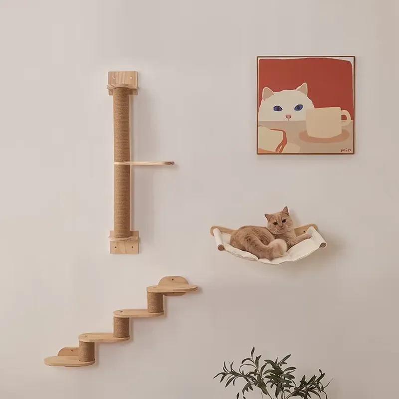 Luxury Large Cat Tree Minimalist Wooden Pet House with Scratching Posts Wall Steps Interactive Sports Toy for Cats