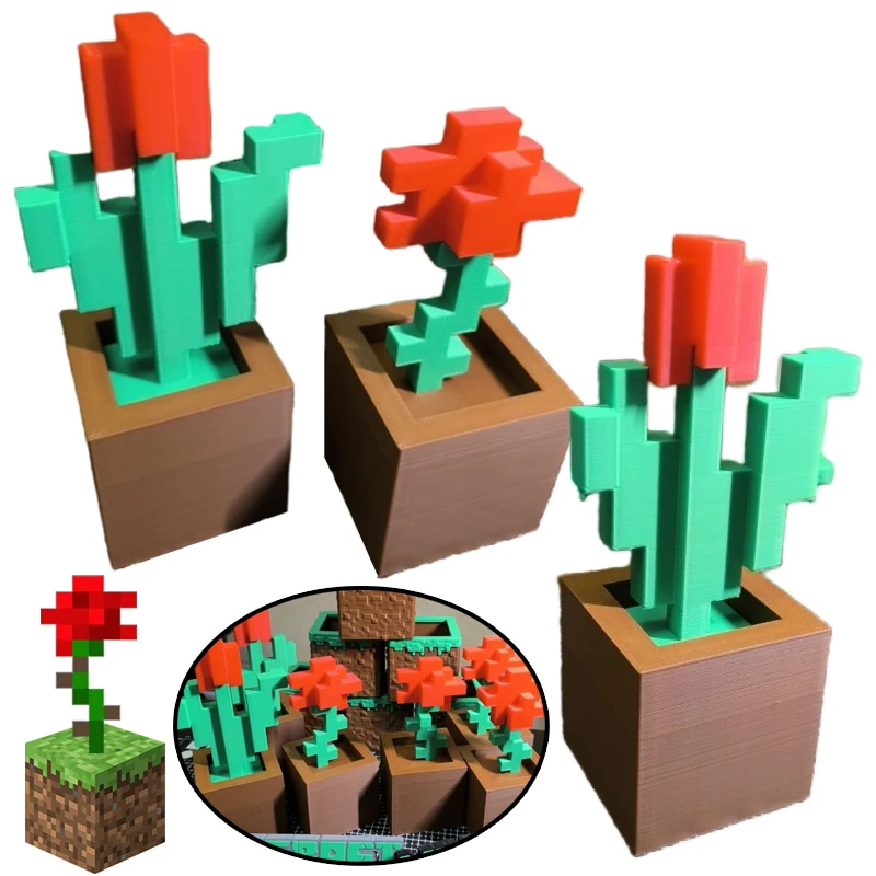 

Minecraft Plastic Potted Plant Office Desk Decorations Anime Pixel Flowers Ornament Cute Rose Bouquet Gaming Room Accessories