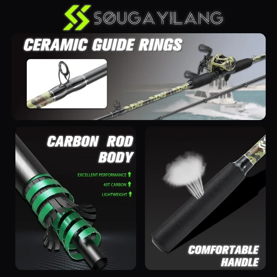 مجموعة بكرة صب قصبة الصيد مع مقبض قضيب متين متوسط ثقيل لسمك السلور ورأس فولاذي 7'0 مثالي لـ