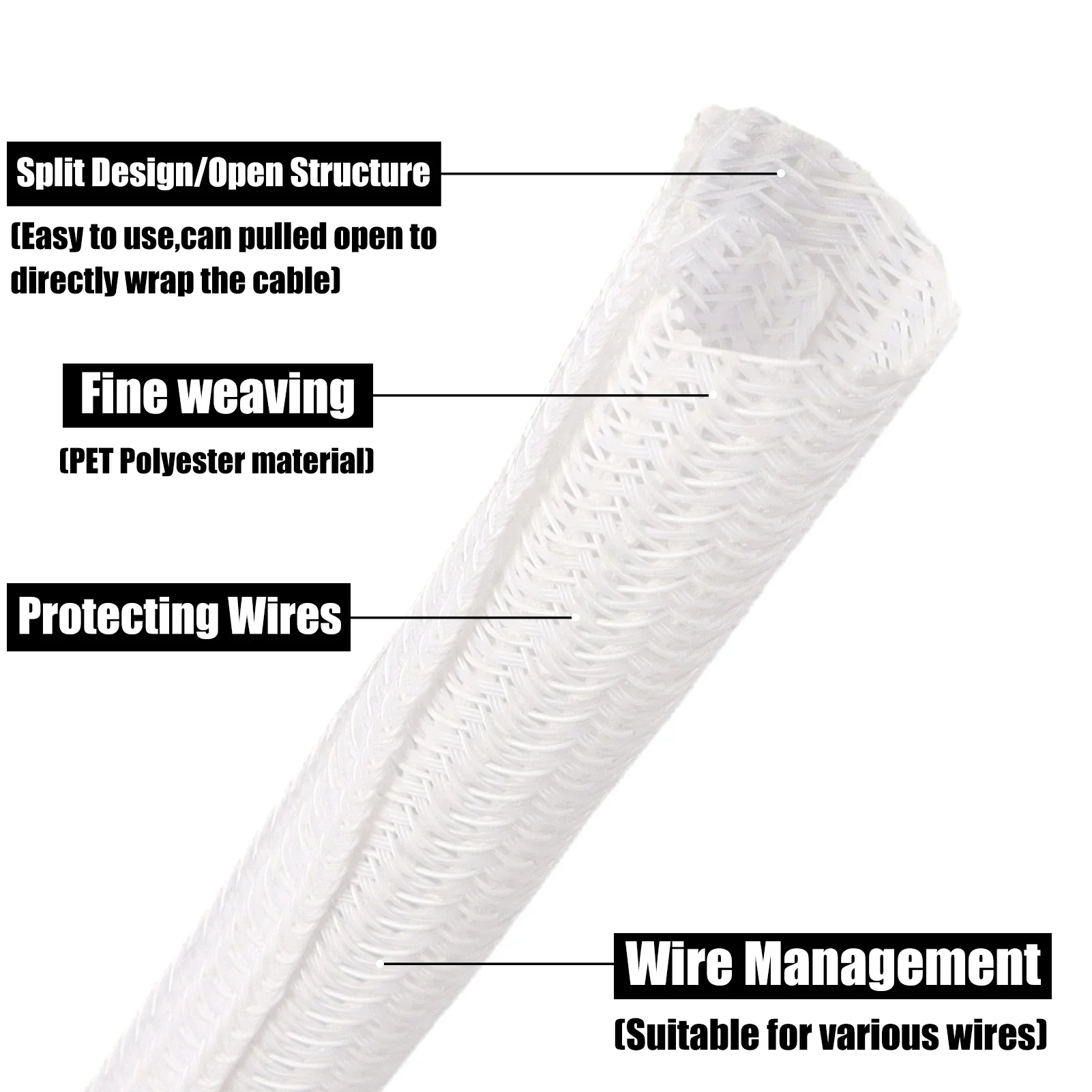 PET Braided Cable Sleeve 3mm ~ 50mm Self-Closed Sheath High Protection Wear Resistant Insulated Sleeving Wire Organizer 1~10m
