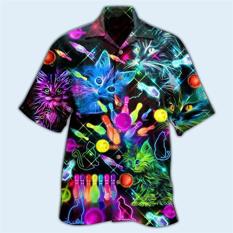 Funny Hawaiian Shirt For Men 3d Music Cat Print Beach Sweatshirt Street Designer Short Sleeved Shirt High Quality Men\'s Clothing