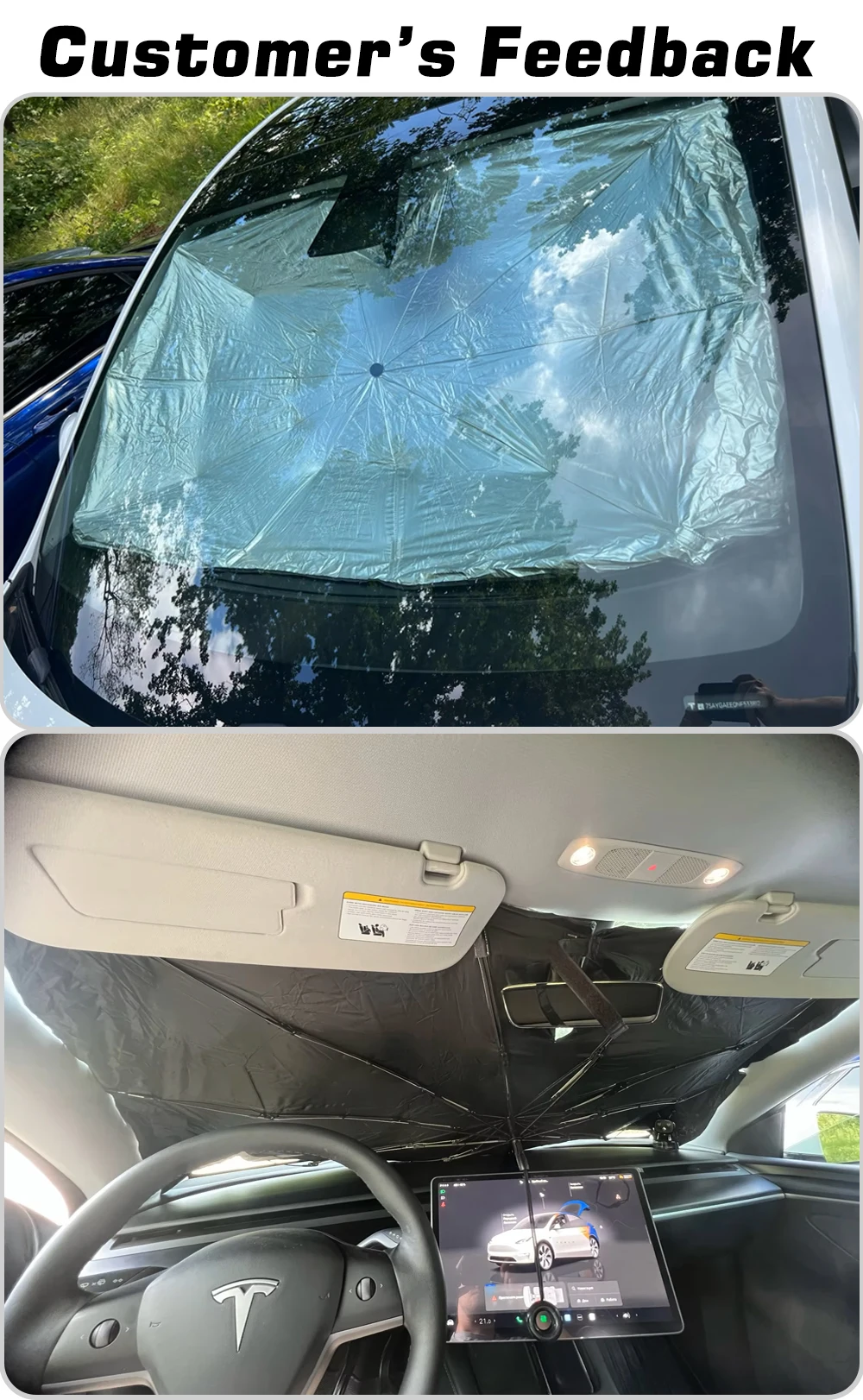 Auto-Frontscheiben-Sonnenschutz, faltbarer Sonnenschirm für Autos, Sonnenschutz-Zubehör für Tesla – Detail 2