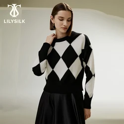 Maglione di Cashmere di seta LILYSILK per le donne 2023 inverno nuovo girocollo con motivo a rombi abbigliamento Casual a coste spedizione gratuita