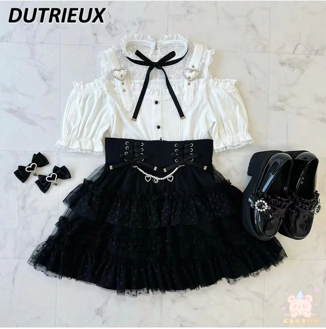 Japanese Skirt Women Summer New Love Chain Ribbon Layers Cake Skirts Mine Series Mass-Produced All-Match Sweet Lace Mini Skirt