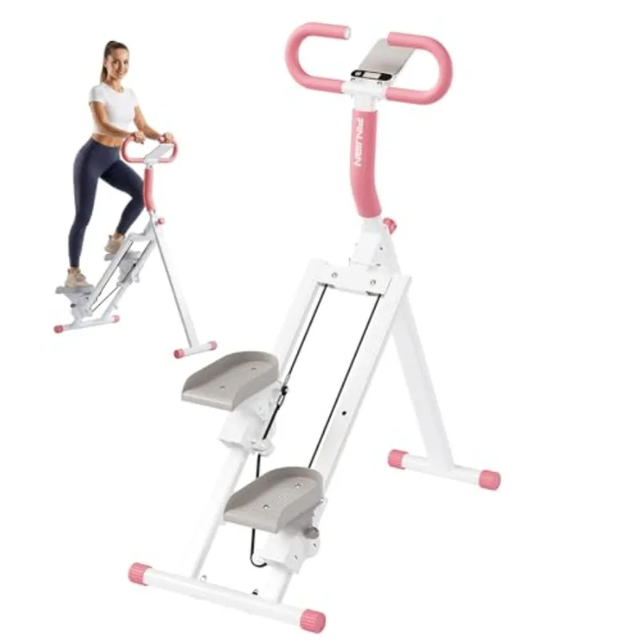

Home stair stepper: steel frame black folding vertical design with adjustable handles and digital monitor for full-body cardio