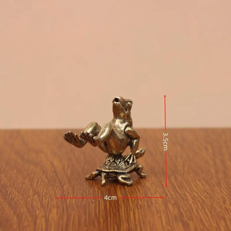 Brass Frog Riding Turtle Figurine Exquisite Retro Craft Perfect For Home Desk Decor Collection Gift