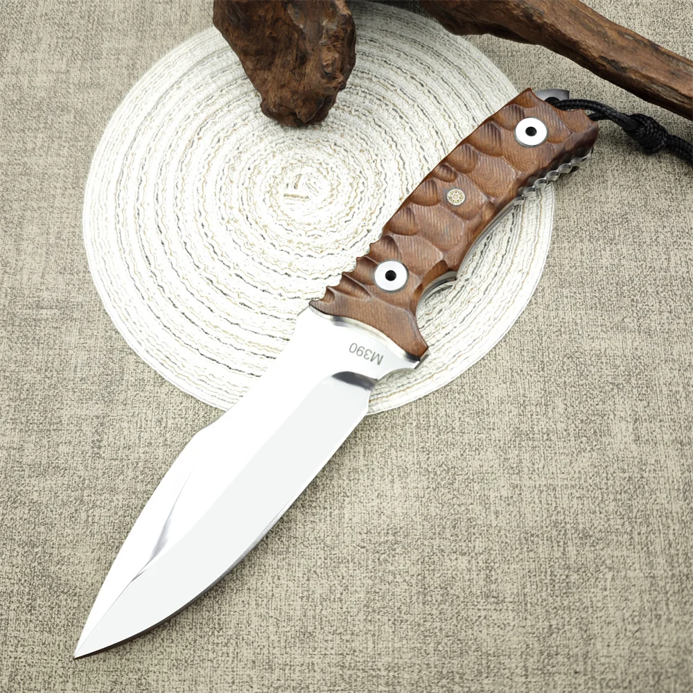

Mirror Surface M390 Blade Red Treasure Wood Handles Full tang Tactical Knife Self Defesne Camping Survival Knives Hunting Knife
