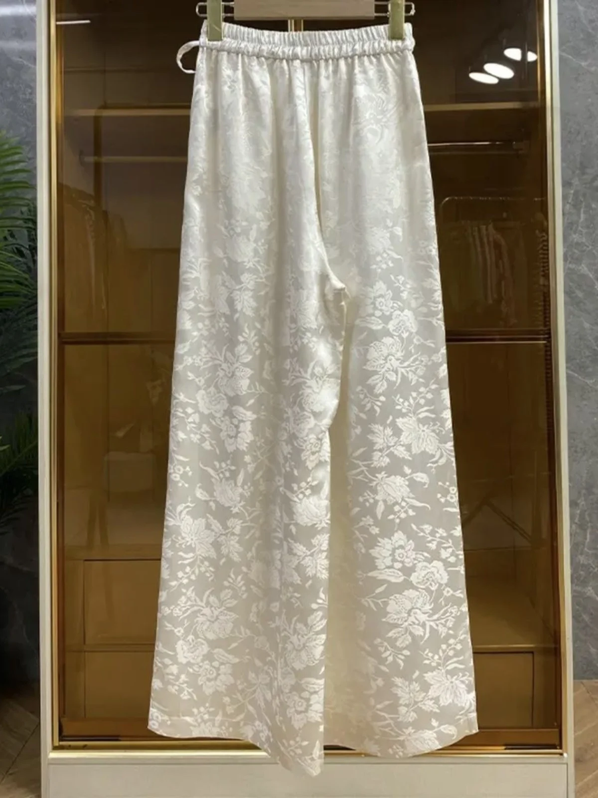 High Waist Wide Leg Casual Pants Women's Loose Drapey Narrow Straight Tube Elastic Sensation Chinese Style Floral Embroidery
