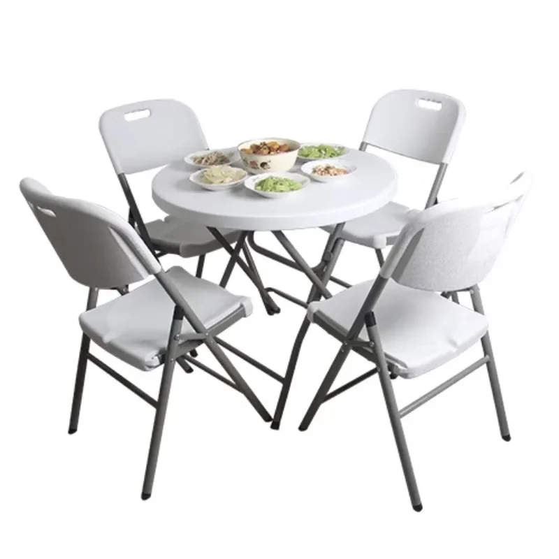 Small round table folding table portable household round folding  and chair combination simple outdoor leisure