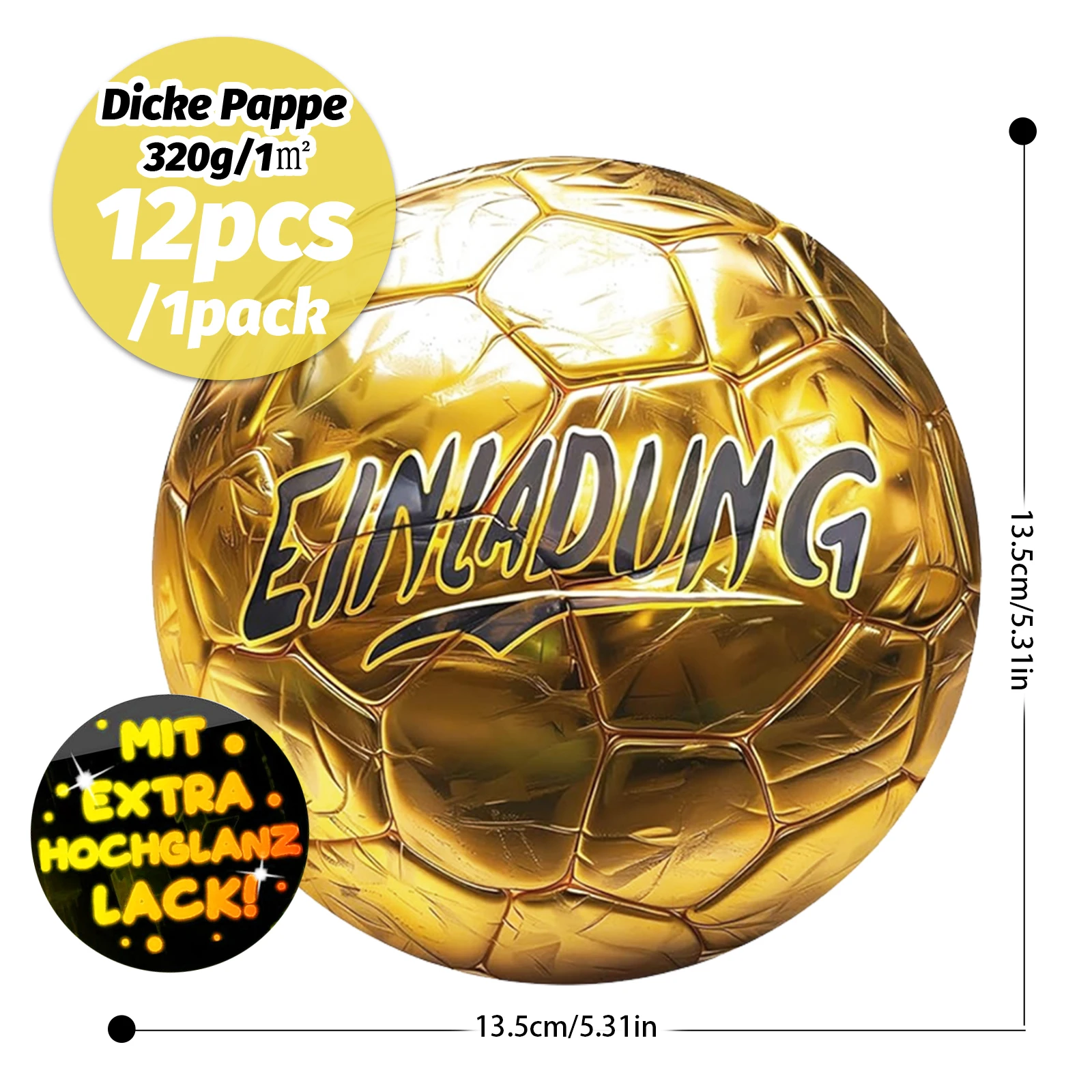 12pcs Golden Bright Football Invitation Card Birthday Men's and Women's Sports Football Theme Party Invitation Card Thickened Ca view 2