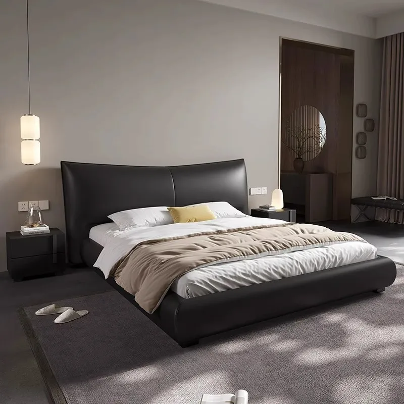 Leather bed modern simple light luxury wedding bed high PC and console game bedroom double bed
