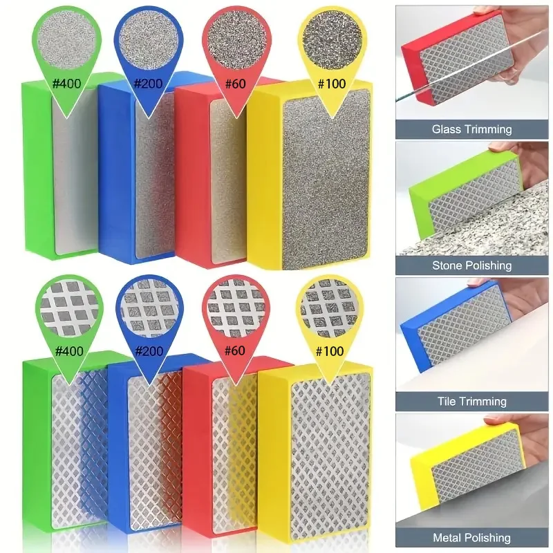 

4pcs Diamond Hand Polishing Pads for Ceramic Tile Glass Grinding, Sanding Blocks Polishing 60#,100#,200#,400#