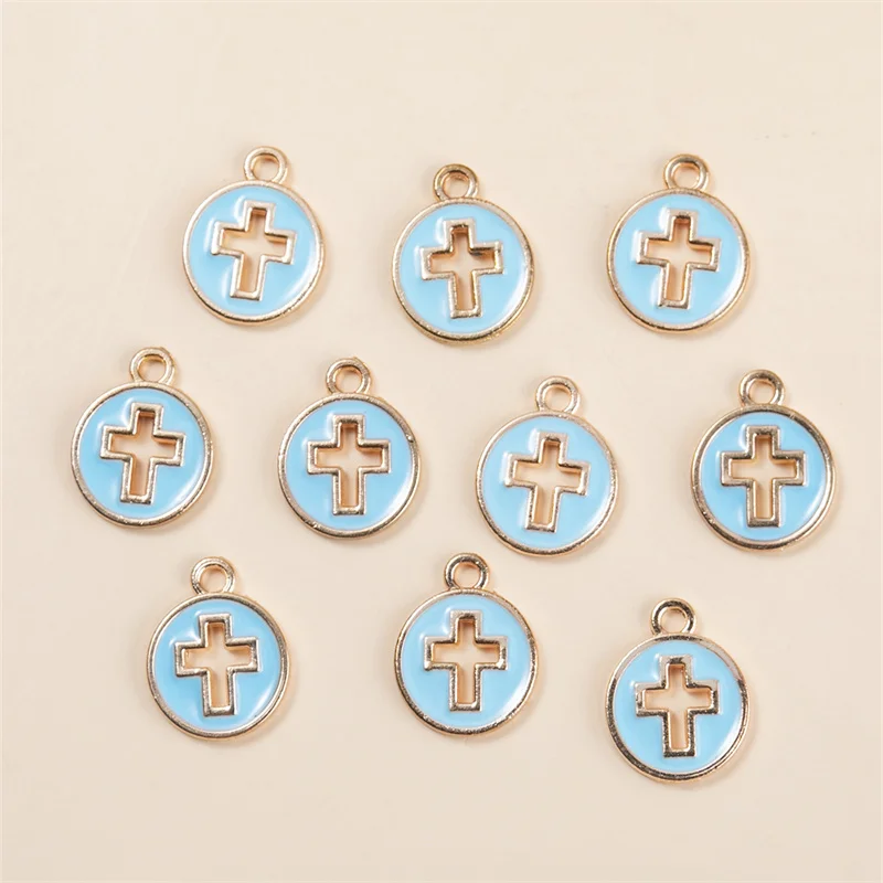 New 20pcs/lot 12*15mm Candy Color Round Hollow Cross Charms Oil Drop Pendant DIY Bracelet For DIY Handmade Jewelry Accessory