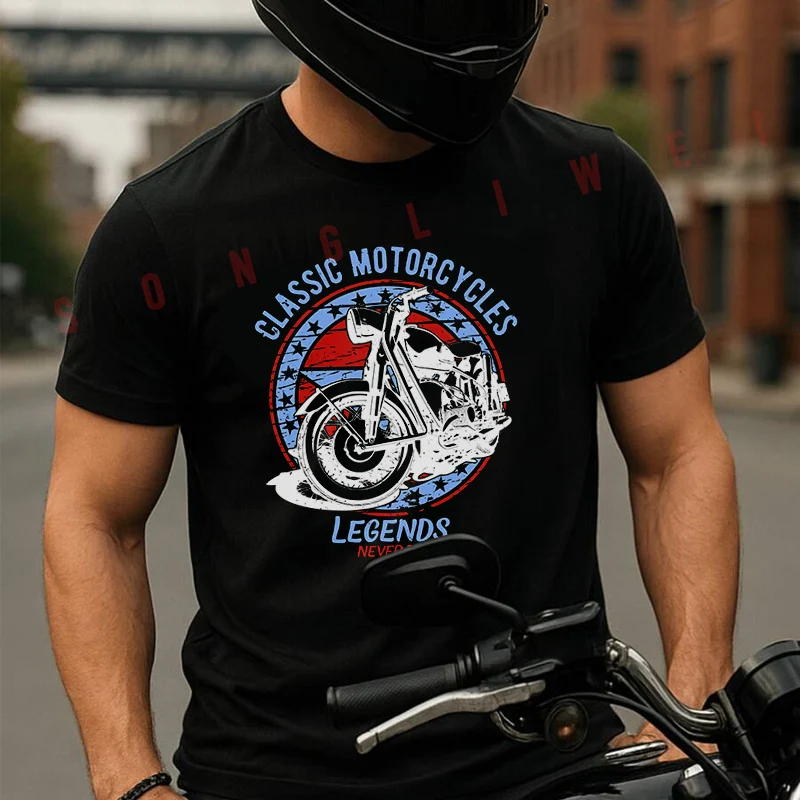 

Classic Motorcycles Pattern Men's T-shirt Summer Cotton Short Sleeved Casual TShirt O-Neck Unisex Tops