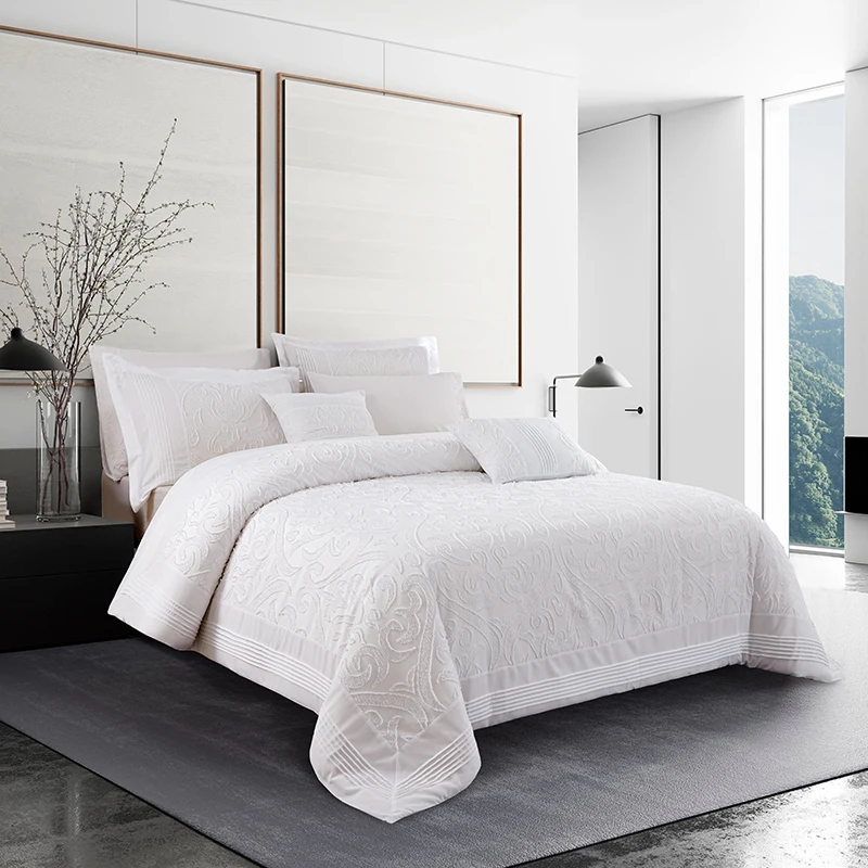 New Design Solid Color 100% Polyester Embroidery Hotel Duvet Cover Flat Sheet Set