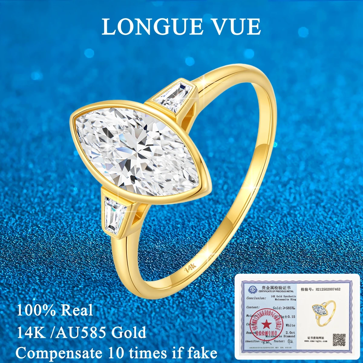 

GRA Certified 2ct Marquise Cut Moissanite Rings Eternity Women Real Gold 14K Wedding Band Lab Diamond Engagement Party Jewelry