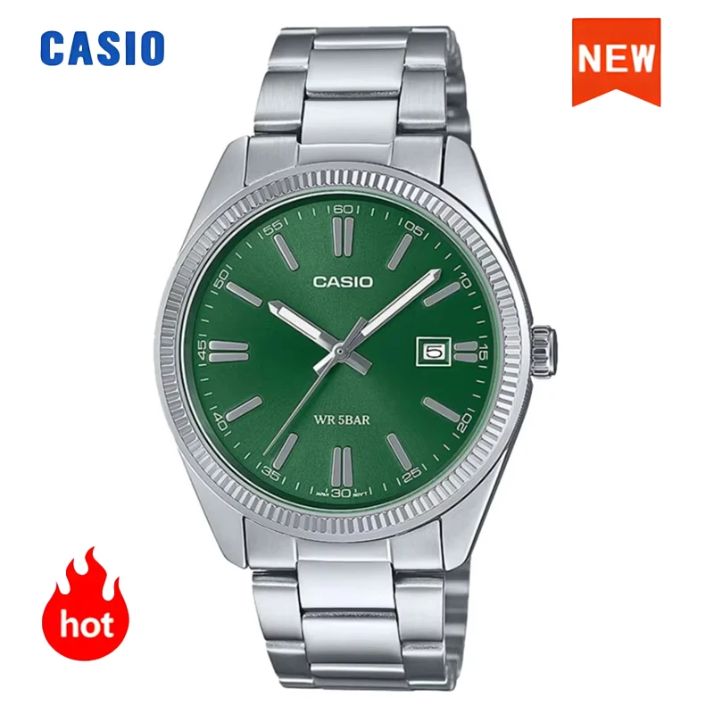 ساعات كاسيو مان بسوار فولاذي، ساعات عمل كوارتز بسيطة مقاومة للماء للرجال