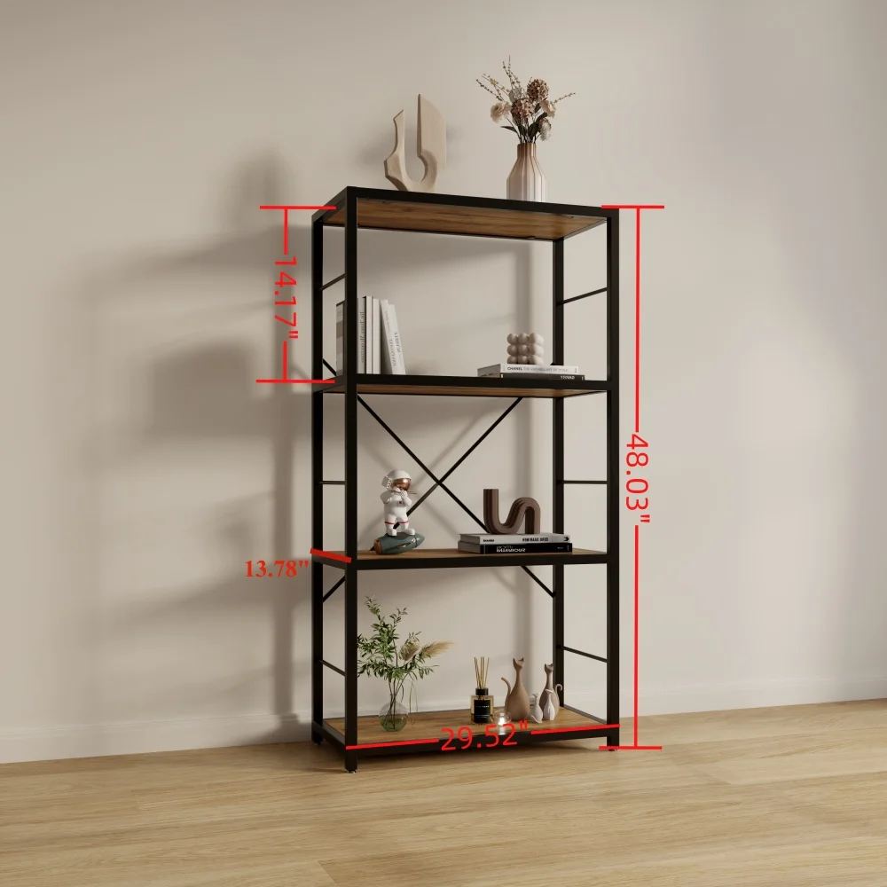 DFW Boekenplanken en Boekenkasten, 29,52 INCH Brede Plank 4-Tier Ladderplank 110 lbs/plank Vintage Industriële Stijl Boekenkast