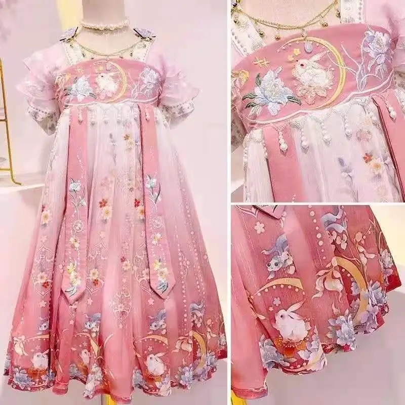 Chinese Hanfu Dress Girls New Year Costume Children Carnival Flower Fairy Cosplay Costume Dance Hanfu Dress For Kids Girls 15T