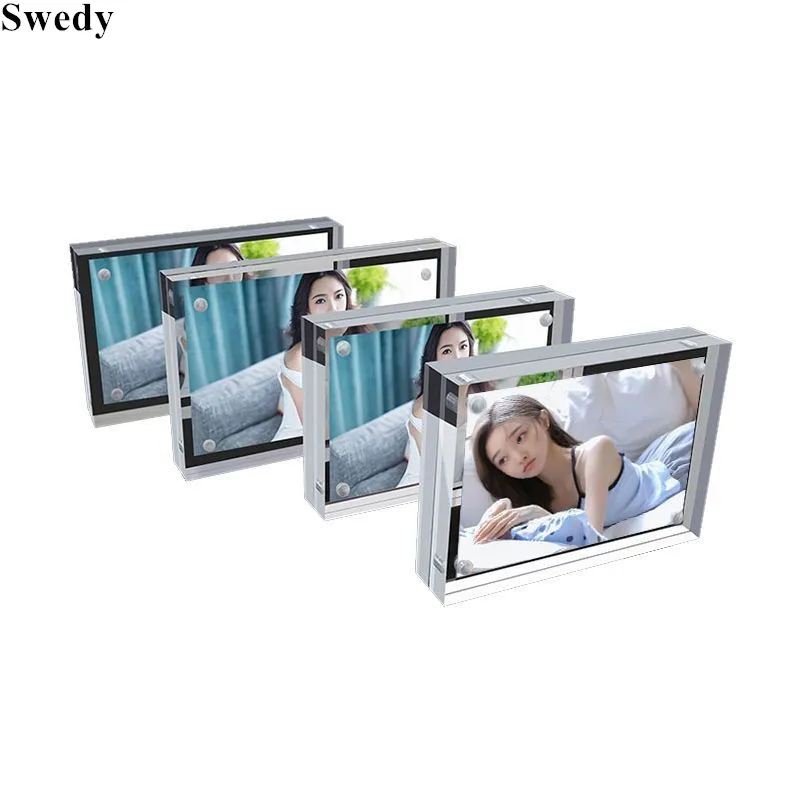 4x6cm / 6x9cm Double Sided Magnetic Photo Picture Block Frames 20mm Thickness Frameless Acrylic Price Sign Holder Display Stand