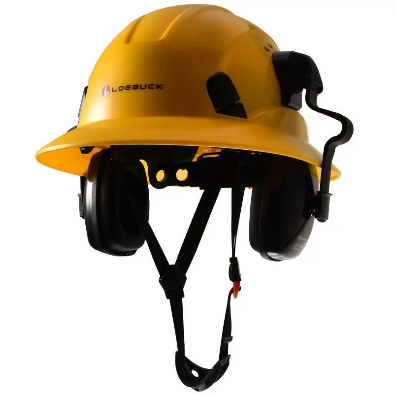 LOEBUCK Large Brimmed Construction Helmet, Protective Helmet with Soundproof Work Earmuffs