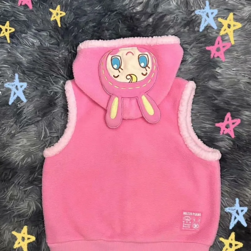 

Pink Embroidered Sweet Soft Girl Y2k Zipper Hoodie Vest Waistcoat Women Casual Popular Japanese Kawaii 2025 Autumn Jacket