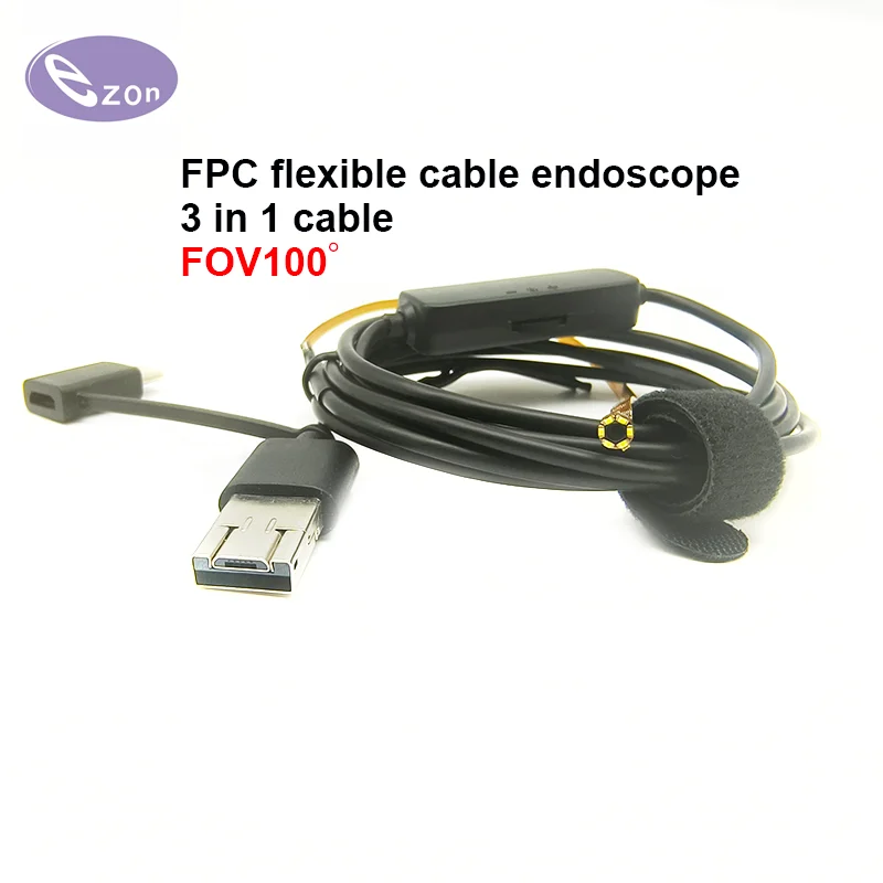 

1MP FPC flexible cable endoscope 3-in-1 cable FOV100゜ USB industrial endoscope camera EZ-EN35L-S