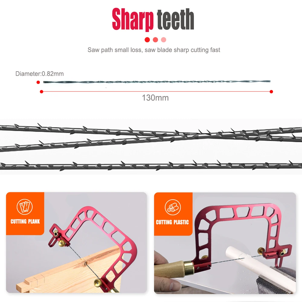 Coping Saw Aluminum Alloy Frame Fret Saw with Diamond Wire Jigsaws for Jade Stone Ceramic Glass Wood Metal Accurate Cutting