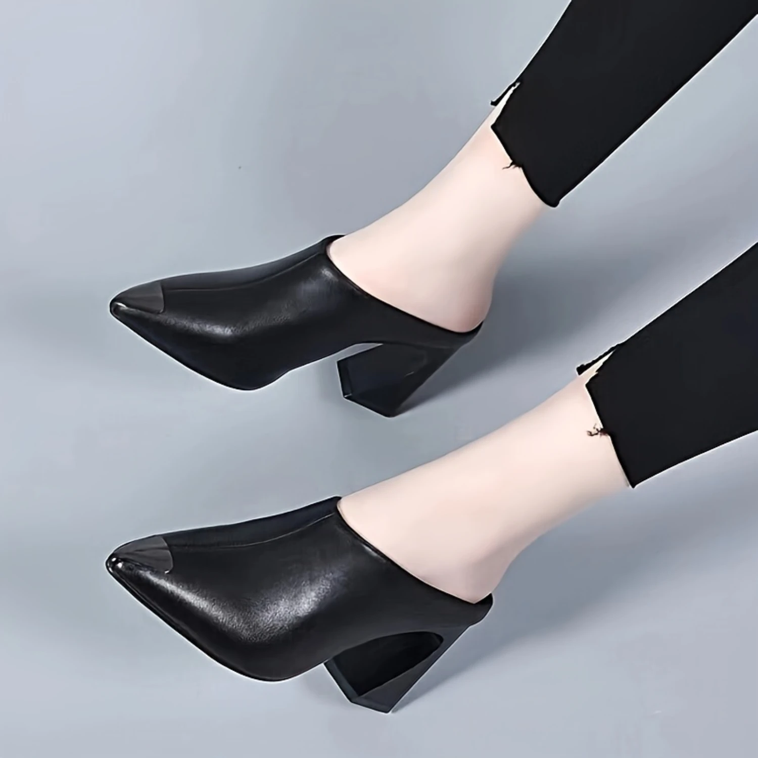 Elegant Women's Pointed Toe Block Heel Dress Pumps - Slip On Style for Fashionable Comfort