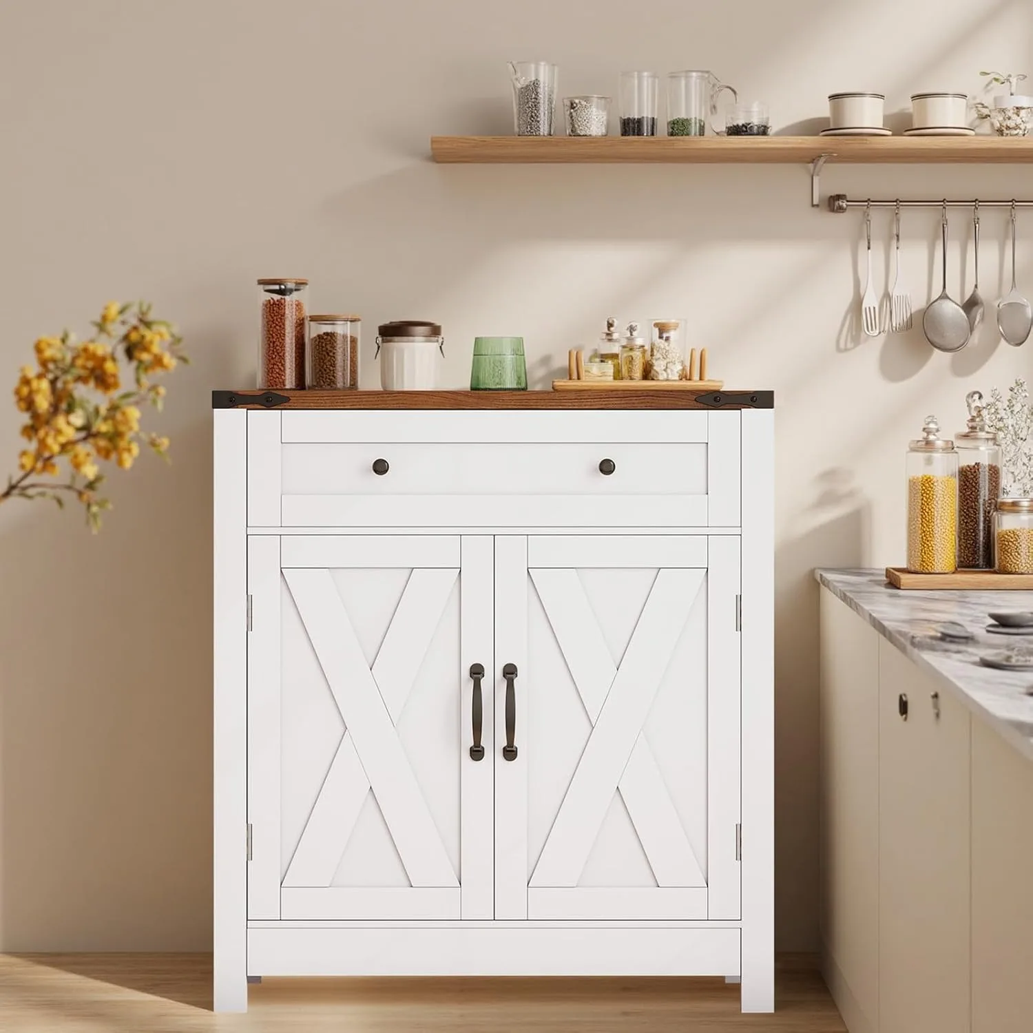 

30" Coffee Bar Station, Kitchen Sideboard Buffet Cabinet with a Drawer and Adjustable Shelf, Modern Farmhouse Storage Cabinet