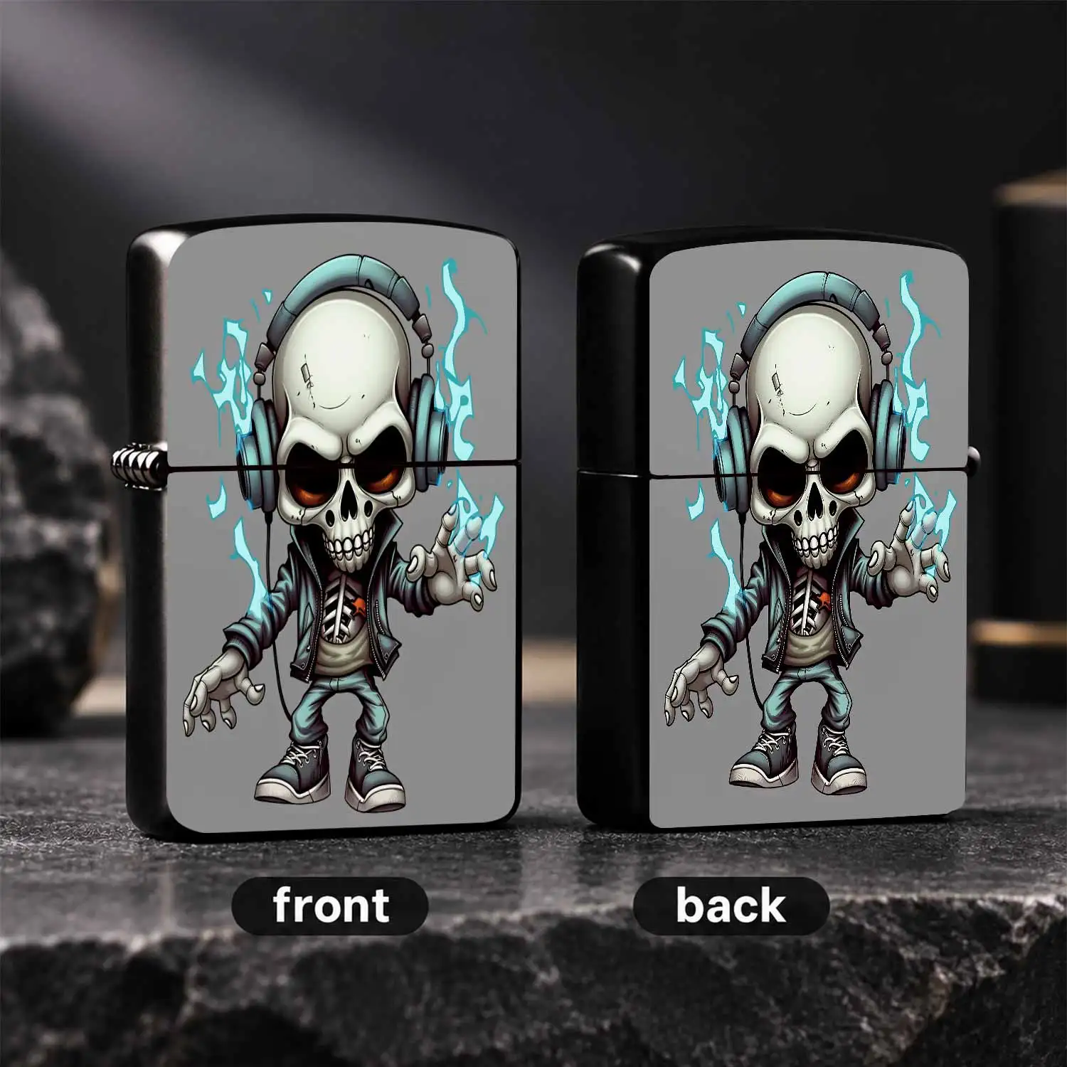 Creative Skull Dj Headphone Lighter Cool Chibi Skeleton With Blueflame Effect Fashion Casual Portable Versatile Accessory For Daily Use Festive Gift For Friendslovers Unique Stylish Decorative Practical Item For All Sce A Humorous And Inter