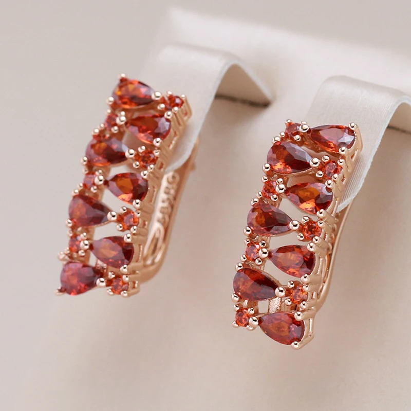 Kinel Heißer Glänzende Rote Natürliche Zirkon Englisch Ohrringe Für Frauen Trend 585 Rose Gold Farbe Braut Hochzeit Edlen Schmuck Kristall geschenk
