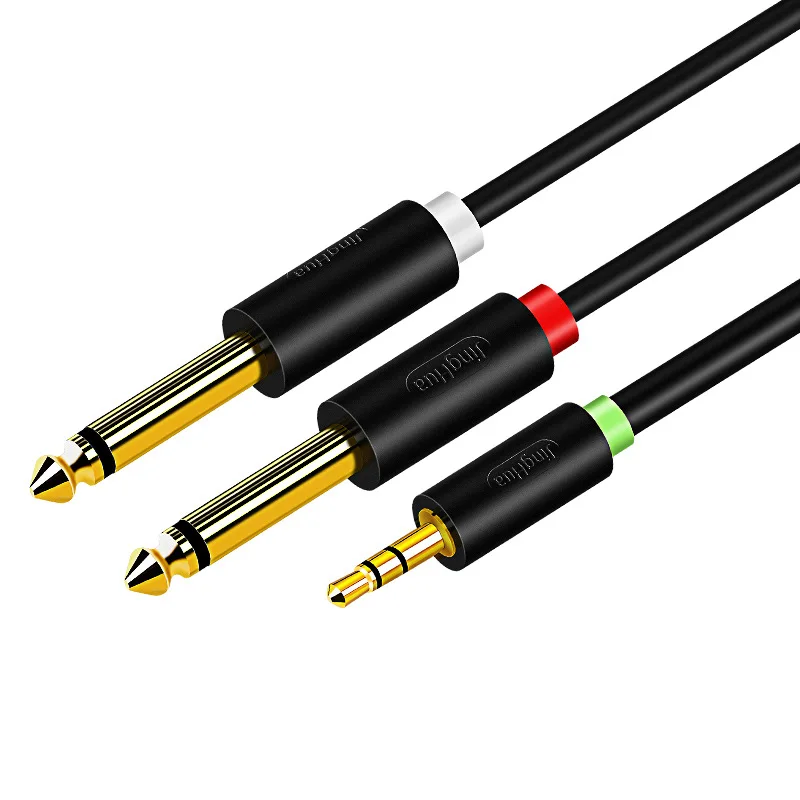 3.5mm to Dual 6.5mm Audio Cable Y-Splitter 1 in 2 Out Stereo Aux Wire Sound Console Amplifier Speaker Cord for Laptop PC Phone