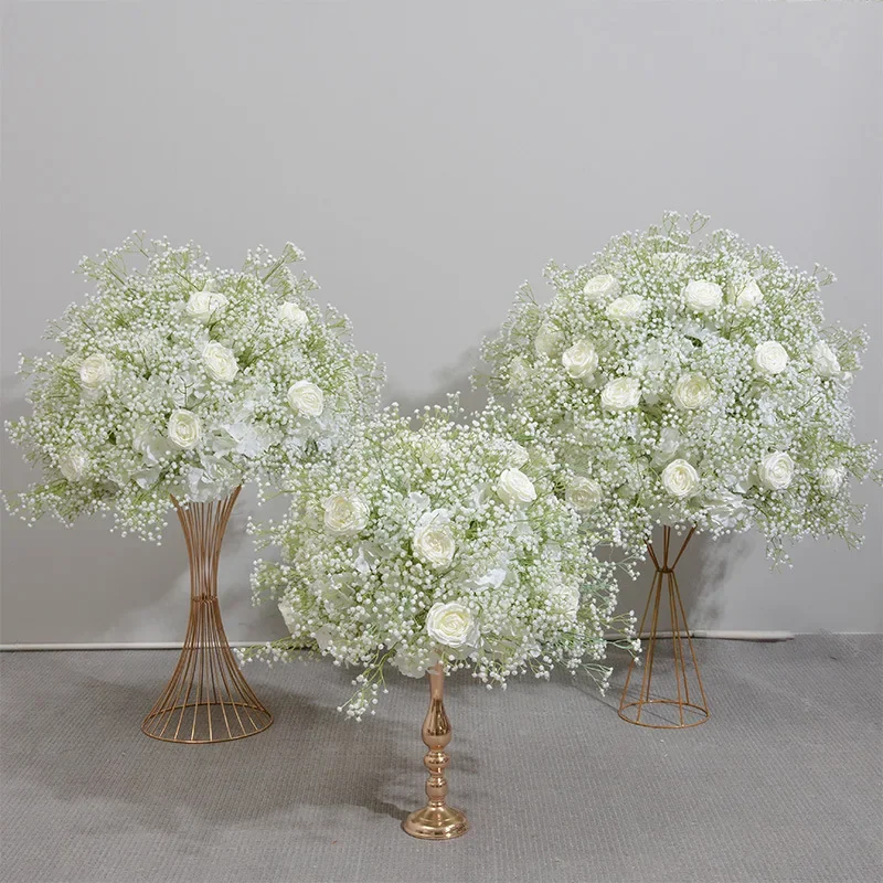 

Customized Size White BabysBreath Rose Artificial Flower Ball Wedding Table Centerpiece Deco Floral Event Party Props Road Guide