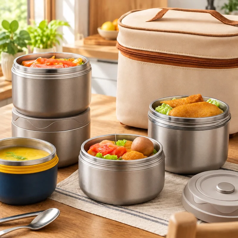 304 Stainless Steel Double-Layer Lunch Box with Insulation and Carrying Bag, Portable Food Storage for Work and Study