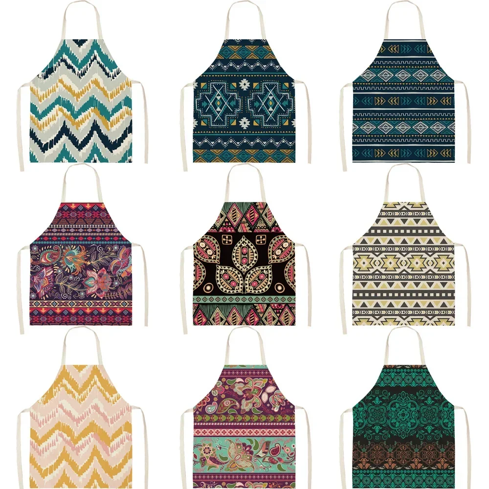 Mandala Geometric Printed Apron for Woman Home Cooking Baking Coffee Shop Cleaning Kitchen Cotton Linen Bibs