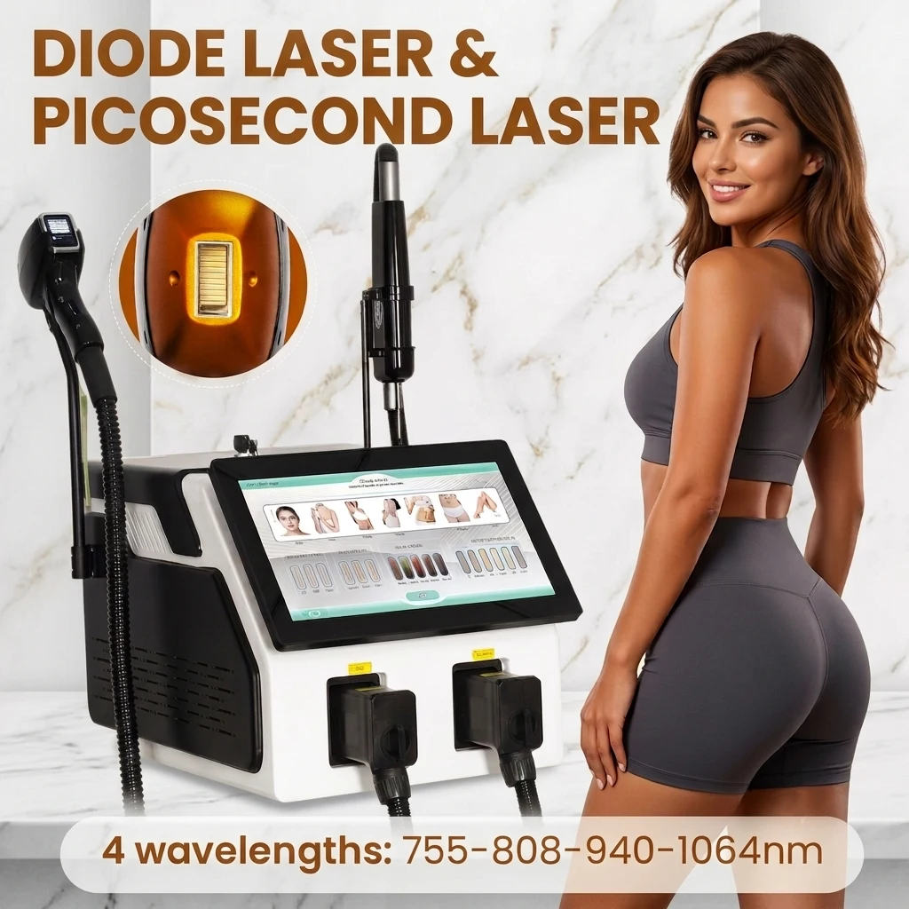 Professional 808nm Diode Device 2 in 1 Beauty Equipment Permanent Hair Reduction Pico Tattoo Elimination Lase Instrument