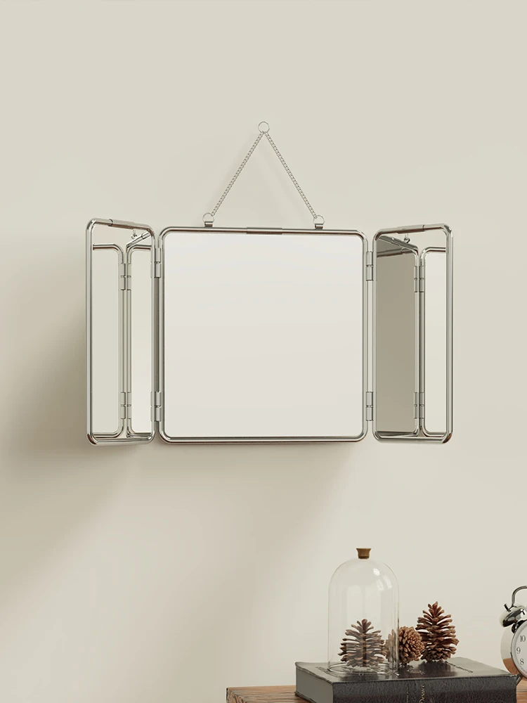 modern minimalista metal trifold mirror espelho de parede mesa de vestir quadrada banheiro e homestay aco inoxidavel 01