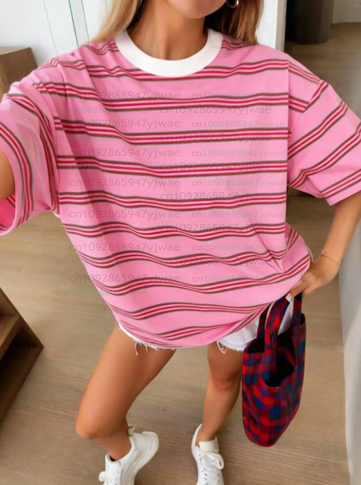 

2026 Womens men plus size Short Sleeve stripe Print T-Shirt Girl Round Neck Tee Outdoor Sports plus-size women's clothing