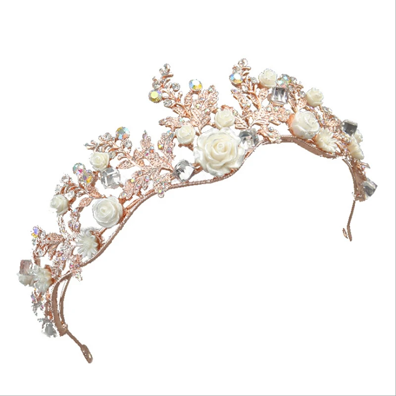 New Crystal Tiara Gold Wedding Crown Baroque Rhinestone  Hair Crown Headband