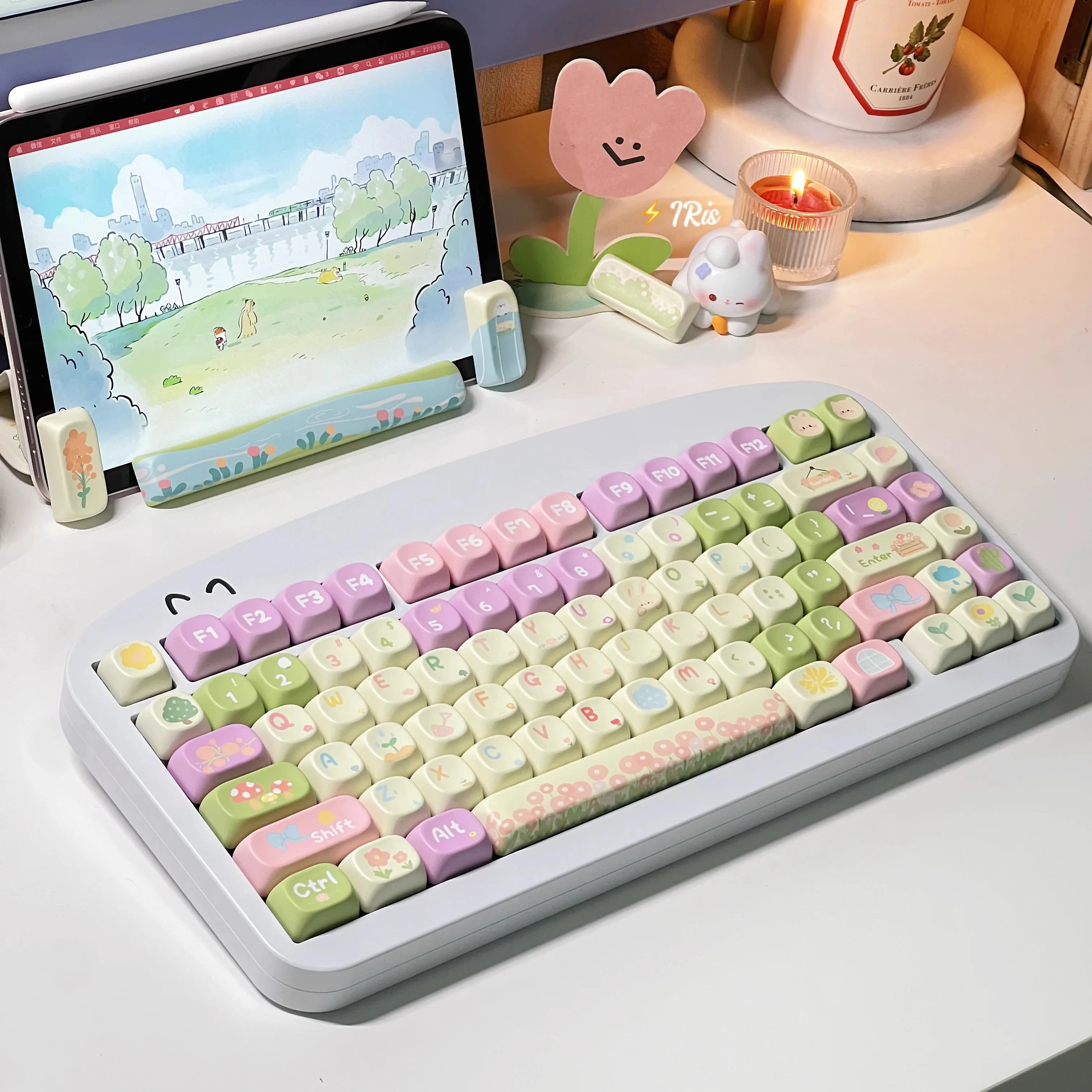 Small Garden Theme Keycap XOA Five-sided Sublimation PBT Keycaps for Mechanical Keyboard Small Fresh Pink Purple Cute Keycaps