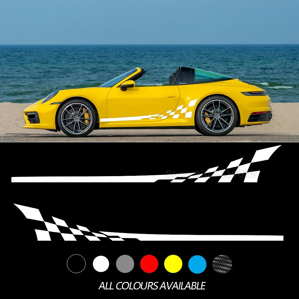 Car Side Door Stripe Skirt Racing Stickers DIY Vinyl Sport Decals For Porsche 997 911 992  Taycan Panamera Boxster Accessories