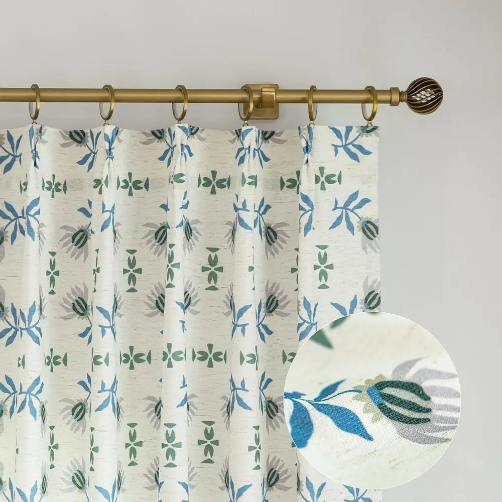 ستائر كتان أنيقة بطيات، 95 طويلة، لمساحات المعيشة مع خطافات، لوحين، 40 واسعة