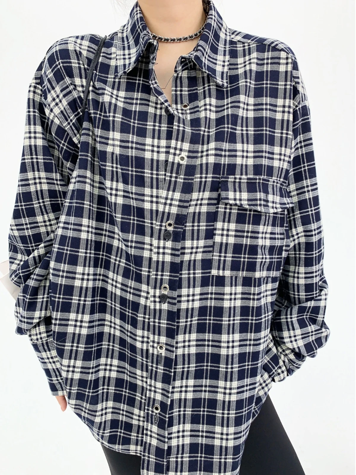 

Повседневная одежда свободного кроя Long Sve Plaid irt Женская модная осенняя американская одежда для пар irt Хлопок Полиэстер Ble...