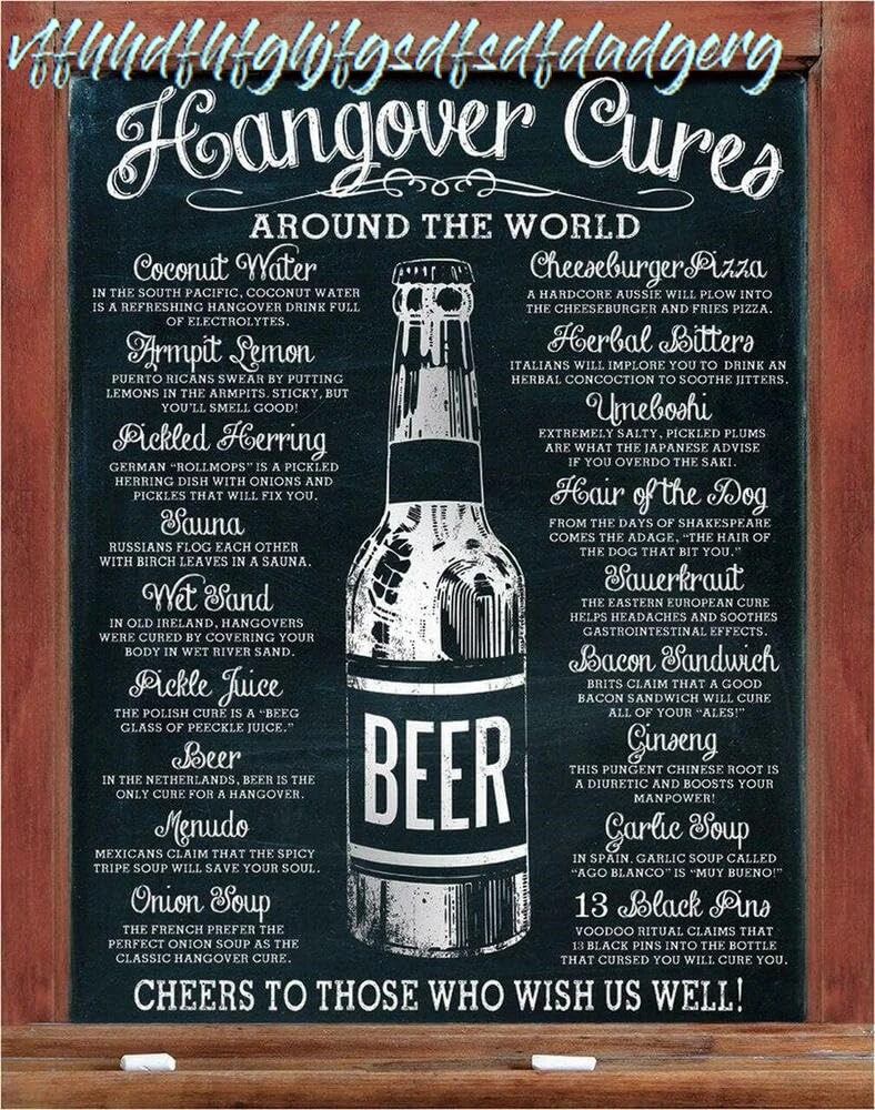 Hangover Cures Beer Liquor Around the World Bar Pub Rustic Metal Sign 8 x 12 Inches sign