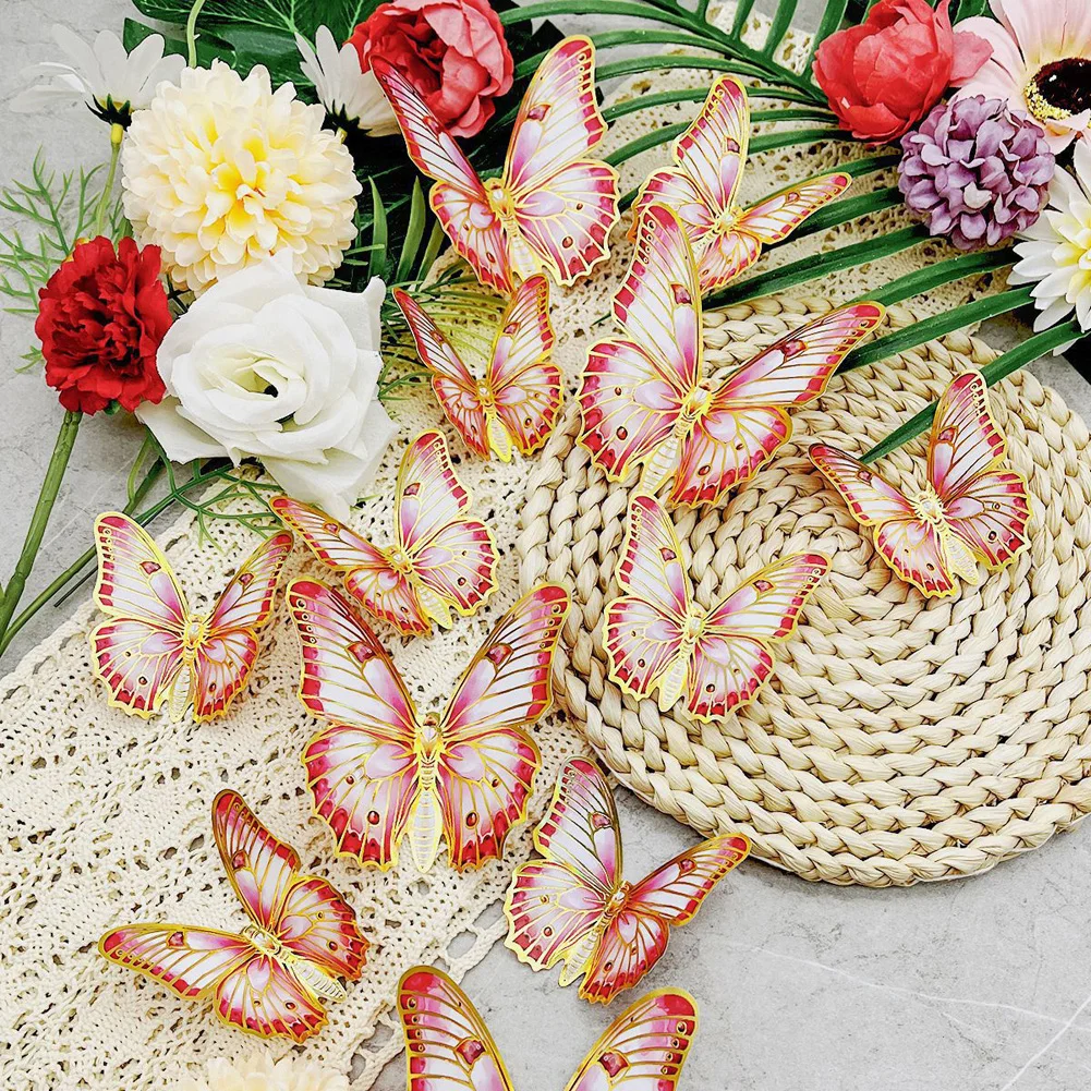 12Pcs Golden Edged Butterfly Wall Sticker Beautiful Butterflies Bedroom Decor Decals Home Garden For Wedding Decoration Paster