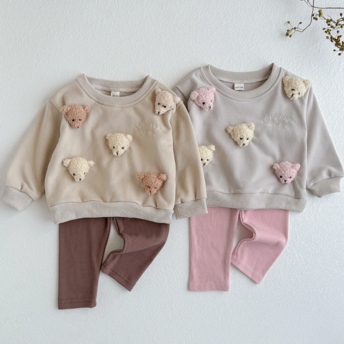 2Pcs Baby Boys Girls Clothes Top Pants Long Sleeve Tracksuit Handmade Cartoon Bear Kids Sets Children Clothing Toddler Outfit